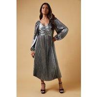 Oasis Women's Occasion Pleated Metallic Midi Dress in Silver | Size: 8
