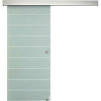 HOMCOM Sliding Glass Door Set Tempered Frosted Barn Door Hardware Track Kit in Pale Blue