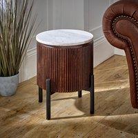 IH Design Tilden Mango Wood Side Table With Marble Top & Metal Legs in White
