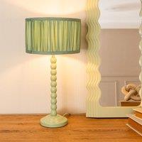 ValueLights Bobbins Sage Green Table Lamp with Ruched Pleated Drum Lamp Shade & LED Bulb in Pale Green