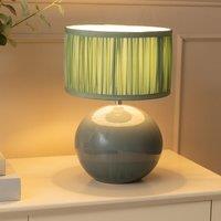 ValueLights Bosco Eucalyptus Ceramic Table Lamp with Ruched Pleated Lamp Shade & LED Bulb in Pale Green