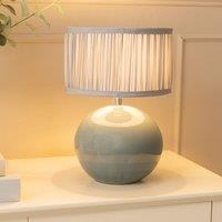 ValueLights Bosco Eucalyptus Ceramic Table Lamp with Ruched Pleated Lamp Shade & LED Bulb in Baby Blue