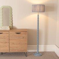 ValueLights Bobbins Powder Blue Floor Lamp with Ruched Pleated Drum Lamp Shade in Pale Blue