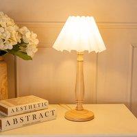 ValueLights Victoria Light Wood Candlestick Table Lamp with Scallop Tapered Shade & Bulb in White