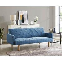 Home Detail Ryan Fabric Sofa Bed With V-Shaped Fabric Detail Square Armrests & Wooden Legs in Blue