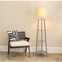 ValueLights Hiru Grey 3 Tier Shelf Floor Lamp with Scallop Edge Shade & Bulb in White