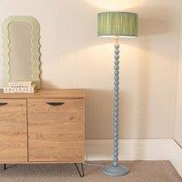 ValueLights Bobbins Powder Blue Floor Lamp with Ruched Pleated Drum Lamp Shade & LED Bulb in Pale Green
