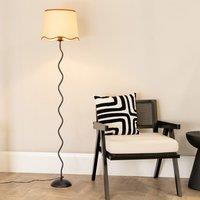 ValueLights Wiggle Black Metal Stem Floor Lamp with Linen Scallop Trim Tapered Lamp Shade in Burnt Orange