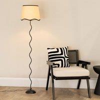 ValueLights Wiggle Black Metal Stem Floor Lamp with Linen Scallop Trim Tapered Lamp Shade