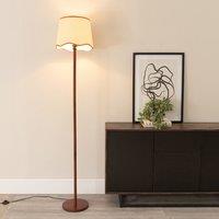 ValueLights Heather Dark Wood Stem Floor Lamp with Scallop Edge Tapered Shade & LED Bulb in Burnt Orange