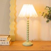 ValueLights Bobbins Sage Green Table Lamp with Scallop Tapered Lamp Shade & LED Bulb in White