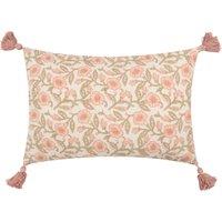 Paoletti Delphine Floral Tasselled 100% Cotton Cushion in Pale Pink | Size: 40 cm x 60 cm