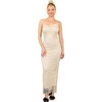 ELAINA FASHION Women's Diamante Net Maxi Dress heavy luxury Curve in Beige | Size: 6-8