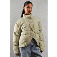 MissPap Women's Ribbed Placket Puffer Coat in Green | Size: 10