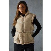 MissPap Women's Detachable Sleeve Two In One Puffer Coat in Taupe | Size: 14