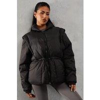 MissPap Women's Detachable Sleeve Two In One Puffer Coat in Black | Size: 10