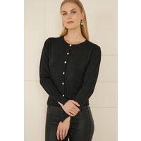 Black Metallic Knit Cardigan With Pearl Button Details