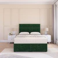 Sloomy Texas Plush Fabric Ottoman Bed End Opening With Sprung Memory Mattress & 26 Inch strut Headboard in Emerald | Size: Super King