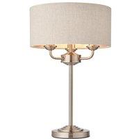 Netlighting Highclere Table Lamp Brushed Chrome Plate Natural Linen Shade in Grey