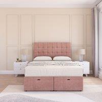 Sloomy Alabama Plush Fabric Ottoman Bed End Opening With Sprung Memory Mattress & 26 Inch Headboard in Pink | Size: Super King