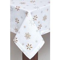 Homescapes Snowflake Christmas Tablecloth, 137cm x 178cm in White | Size: 137 cm x 178 cm