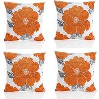 Luxury Living Poppy Chenille Cushions Set of 4 - Luxurious Floral Design, Thick Jacquard Fabric, Easy-Care with Wide Zip | Size: 45 cm x 45 cm