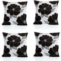 Luxury Living Poppy Chenille Cushions Set of 4 - Luxurious Floral Design, Thick Jacquard Fabric, Easy-Care with Wide Zip in Blue | Size: 45 cm x 45 cm