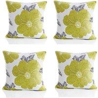 Luxury Living Poppy Chenille Cushions Set of 4 - Luxurious Floral Design, Thick Jacquard Fabric, Easy-Care with Wide Zip in Lime | Size: 45 cm x 45 cm