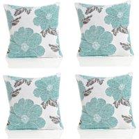 Luxury Living Poppy Chenille Cushions Set of 4 - Luxurious Floral Design, Thick Jacquard Fabric, Easy-Care with Wide Zip | Size: 45 cm x 45 cm