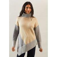 Colorblock Asymmetric Roll Neck Jumper