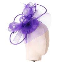 PEACH ACCESSORIES Women's Plain Delicate Mesh Loops & Feather Accents Fascinator in Purple
