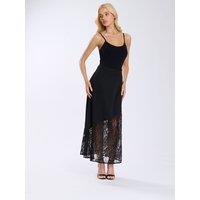 Satin Midi Skirt With Lace Insert