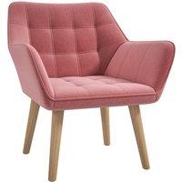HOMCOM Luxe Velvet-Feel Accent Chair w/ Wide Arms Slanted Back Wood Legs in Pink