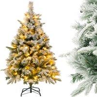 Gymax 136CM Flocked Christmas Tree 384 Mixed Tips 150 LED Lights Hinged Xmas Decor in Green