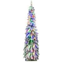 Gymax 5FT Pre-lit Christmas Tree Snow-flocked Xmas Tree 334 Tips & 11 Lighting Modes in Green