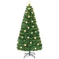 Gymax 6FT Fiber Optic Christmas Tree 230Tips Xmas Tree 30 Star Lights 8 Lighting Modes in Green