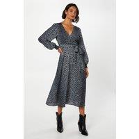 Dorothy Perkins Women's Black Animal Long Sleeve Wrap Midi Dress | Size: 8
