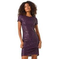 Dusk Women's Sequin Shift Stretch Dress in Purple | Size: 12