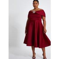 Wine Curve Skater Midi Dress