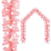 Christmas Garland with LED Lights 5 m Pink
