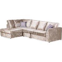 Furnishings For Less UK Crystal Crushed Velvet Large 5 Seater L Shaped Corner Sofa Left Hand Facing Full Back in Beige