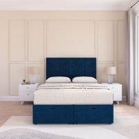 Sloomy Jasmine Plush Fabric Ottoman Bed End Opening With Sprung Memory Mattress & 54 Inch Floorstanding Headboard in Navy | Size: Super King
