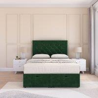 Sloomy Montana Plush Fabric Ottoman Bed End Opening With Sprung Memory Mattress & 54 Inch Floorstanding Headboard in Emerald | Size: King