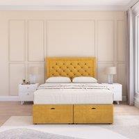 Sloomy Montana Plush Fabric Ottoman Bed End Opening With Sprung Memory Mattress & 54 Inch Floorstanding Headboard in Gold | Size: Super King