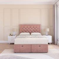 Sloomy Montana Plush Fabric Ottoman Bed End Opening With Sprung Memory Mattress & 54 Inch Floorstanding Headboard in Pink | Size: Super King