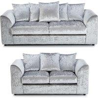 Crystal Crushed Velvet Sofa Set 3 and 2 Seater Sofa Scatter Back Curved Arm
