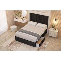 Somnior Austin Plush Velvet Divan Bed Set 2 Drawers with Midnight Pocket Spring Mattress & Headboard in Black | Size: Small Single