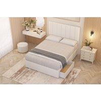 Somnior Austin Plush Velvet Divan Bed Set 2 Drawers with Midnight Pocket Spring Mattress & Headboard in White | Size: Small Double