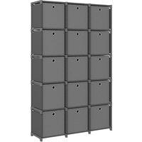 15-Cube Display Shelf with Boxes Grey 103x30x175.5 cm Fabric