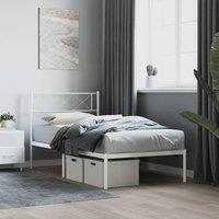 Metal Bed Frame with Headboard White 75x190 cm Small Single